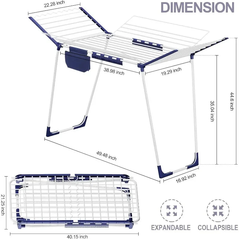 Clothes Drying Rack, Foldable Laundry Rack with Sock Clips, Indoor/Outdoor for Towels, Clothes, Dress