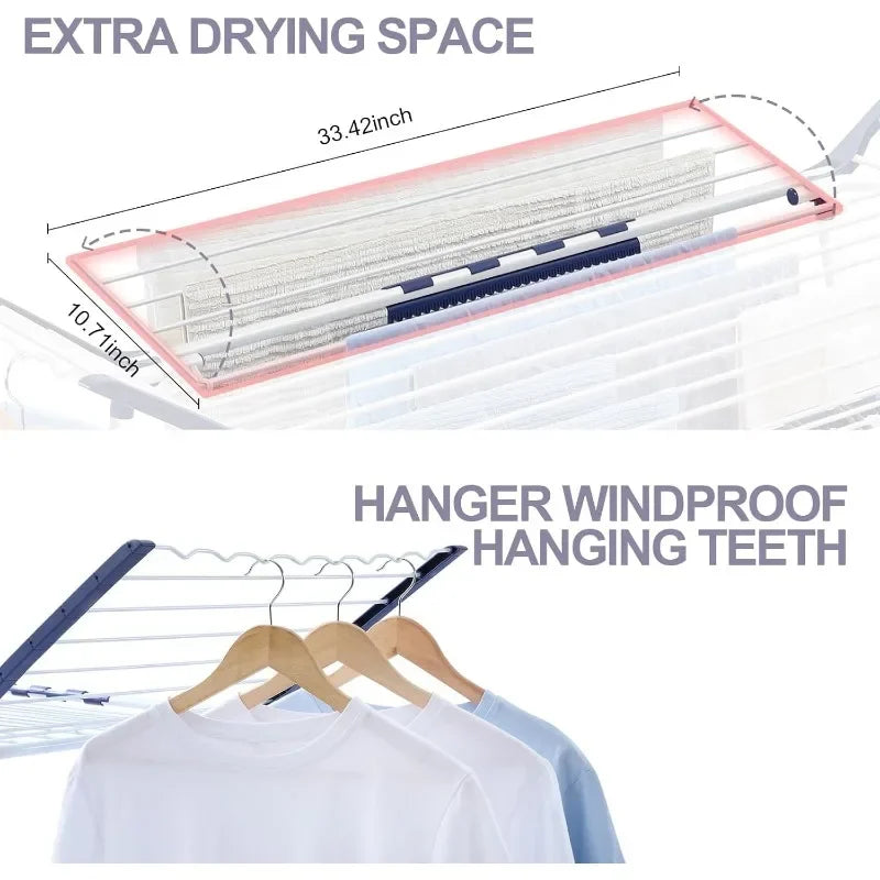 Clothes Drying Rack, Foldable Laundry Rack with Sock Clips, Indoor/Outdoor for Towels, Clothes, Dress