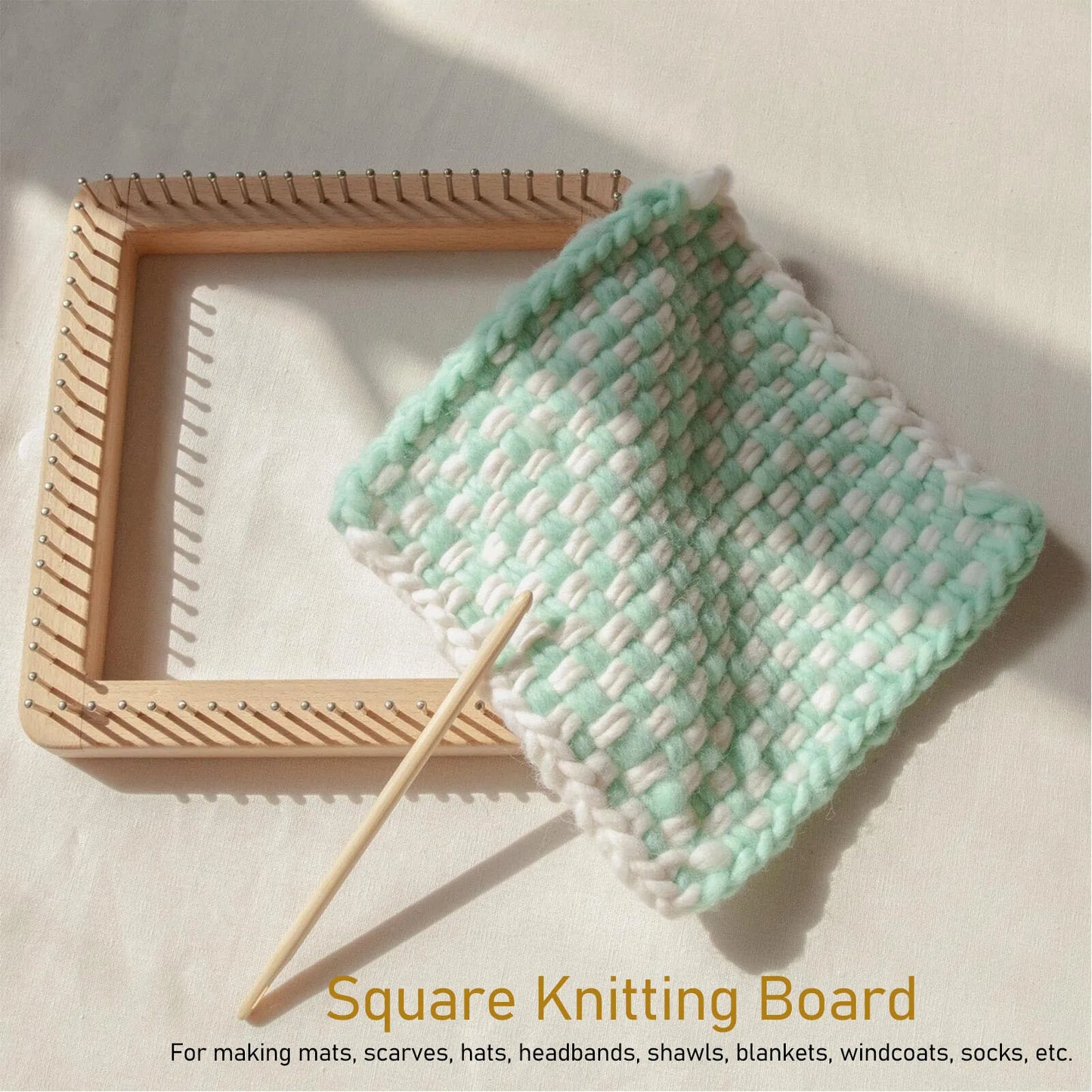 Knitting Tool with Hook   Knitting Tool with Hooks Wooden Crochet Board for Weaving Mat Hairband Blanket Sock