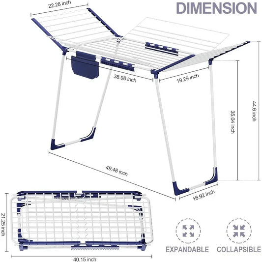 Clothes Drying Rack, Foldable Laundry Rack with Sock Clips, Indoor/Outdoor for Towels, Clothes, Dress