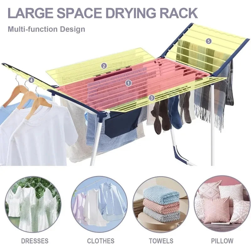 Clothes Drying Rack, Foldable Laundry Rack with Sock Clips, Indoor/Outdoor for Towels, Clothes, Dress