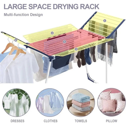 Clothes Drying Rack, Foldable Laundry Rack with Sock Clips, Indoor/Outdoor for Towels, Clothes, Dress